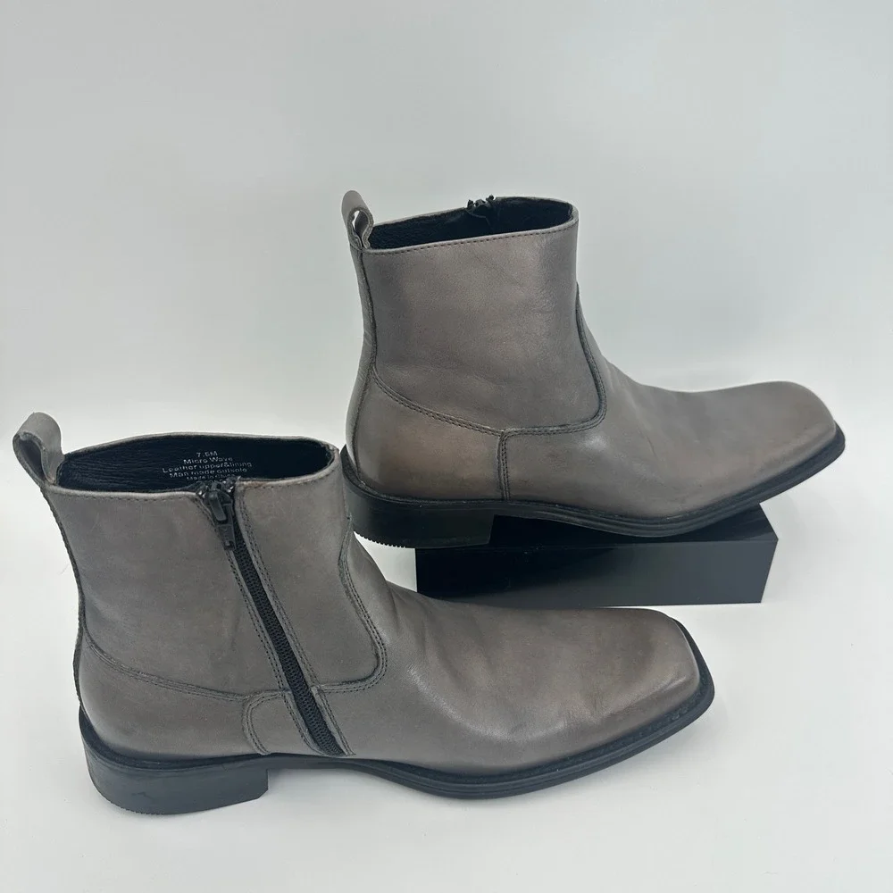 Kenneth Cole New York Micro Wave Gray Leather Side Zip Ankle Boots Mens 7.5M